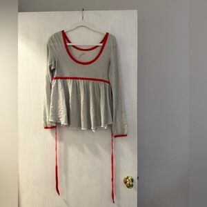 Vintage Free People Long Sleeve Top with Red and Black Stripes